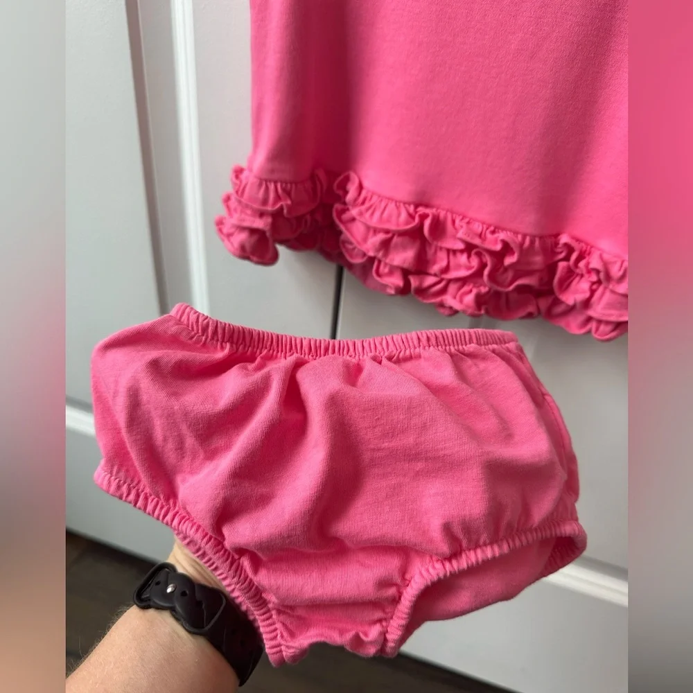 Ralph Lauren Girls Pink Polo Ruffled Dress w/Bloomers (Size 6 Months)